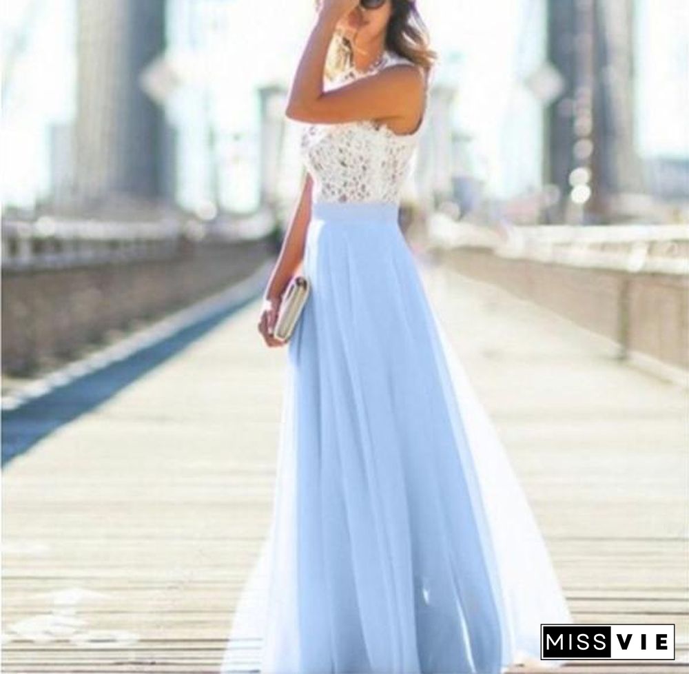 Women's Elegant Solid Lace Tank Maxi Dress