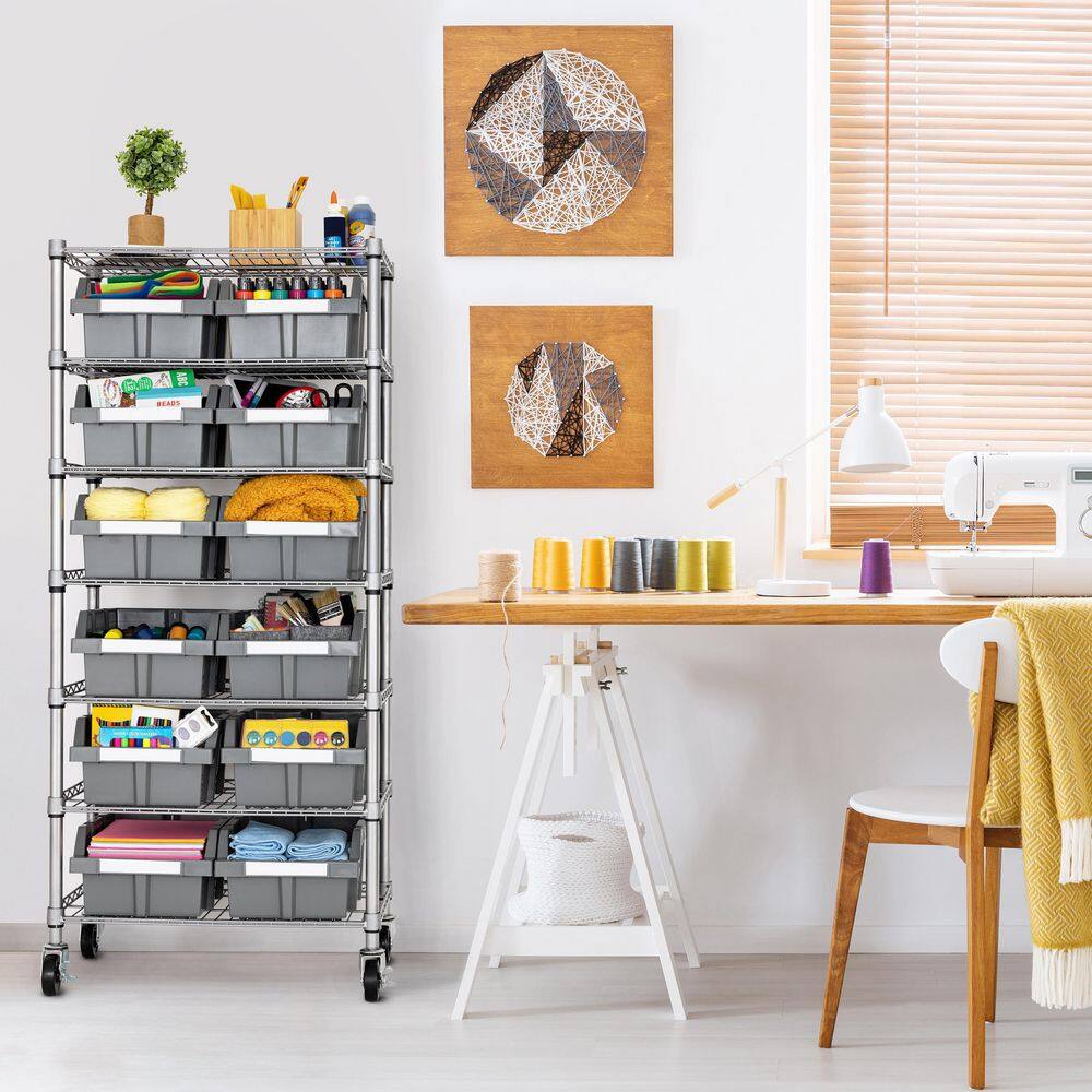 Seville Classics Commercial 7-Tier 12-Bin Rack NSF Steel Garage Storage Shelving Unit 24 in. W x 56 in. H x 14.25 in. D WEB727