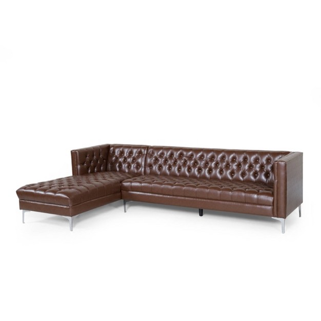 Tignall Contemporary Tufted Chaise Sectional Dark Brown silver Christopher Knight Home