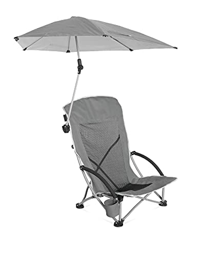 Sport-Brella Beach Chair with UPF 50+ Adjustable Canopy Umbrella， Grey