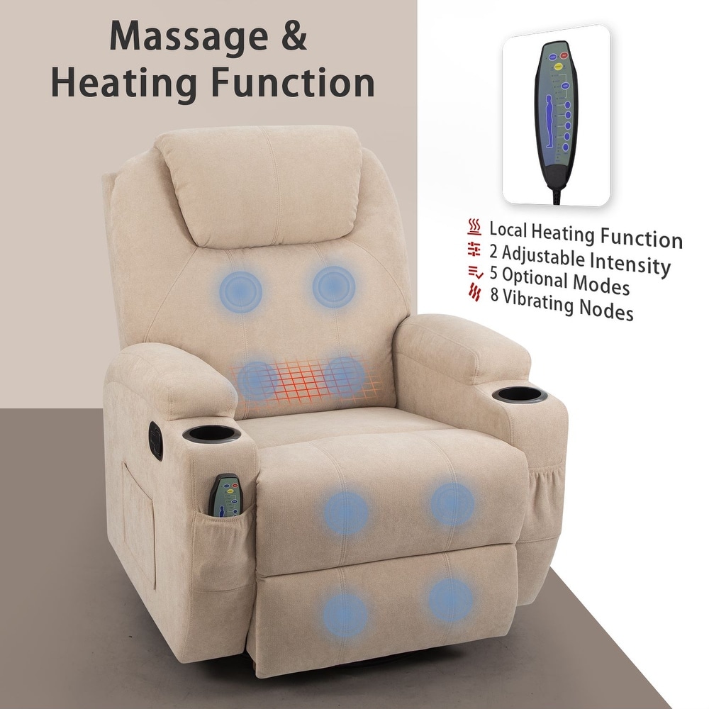 Homall Massage Recliner Chair Swivel Heating Fabric Living Room Sofa