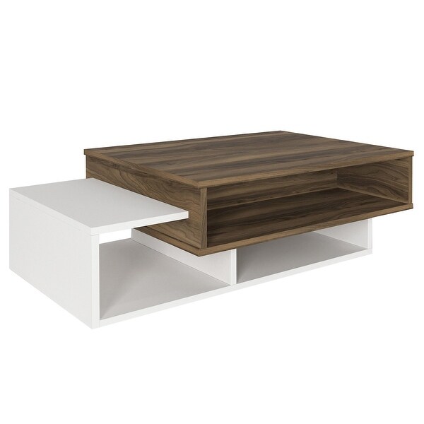 41 Inch Modern Wooden Rectangular Coffee Table with 3 Tier Storage