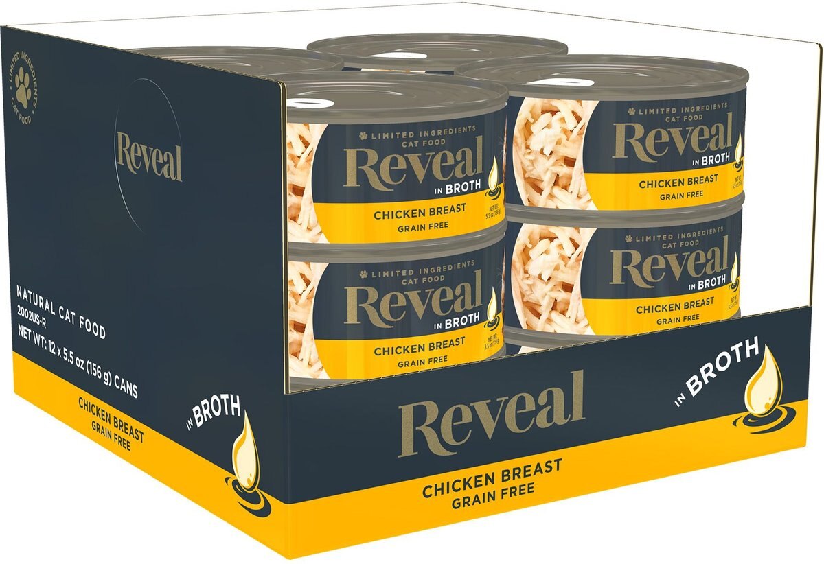 Reveal Natural Limited Ingredient Grain Free Chicken Breast in Broth Wet Cat Food， 5.5-oz， case of 12