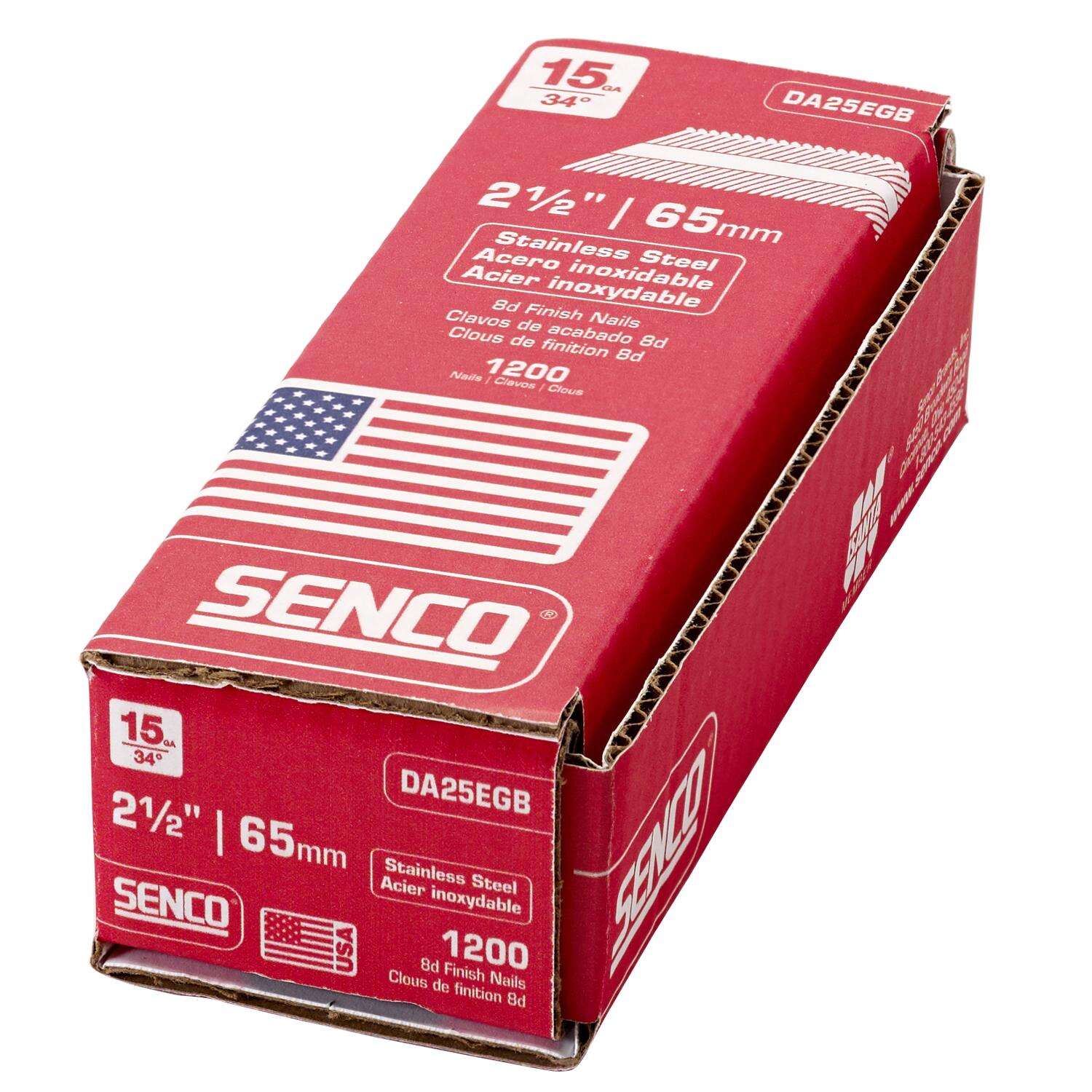 Senco 2-1/2 in. 15 Ga. Angled Strip Stainless Steel Finish Nails 34 deg 1，200 pk