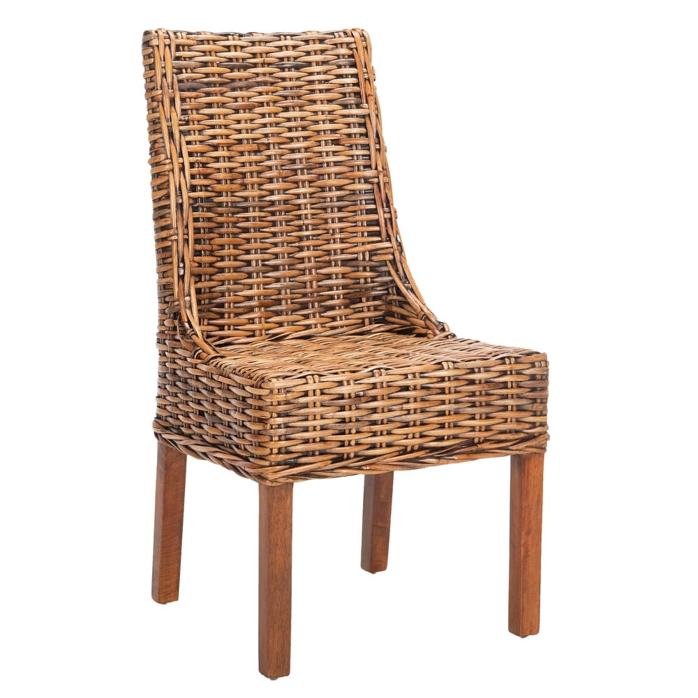 SAFAVIEH Dining Rural Woven St Thomas Indoor Wicker Brown Sloping Arm Chairs (Set of 2)   20\