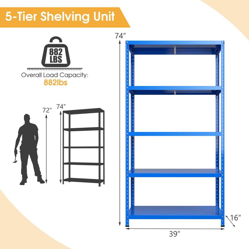 Costway 2-Piece 5-Tier Metal Shelving Unit Adjustable Heavy-Duty Utility Storage Rack Blue 2*JZ10106NY