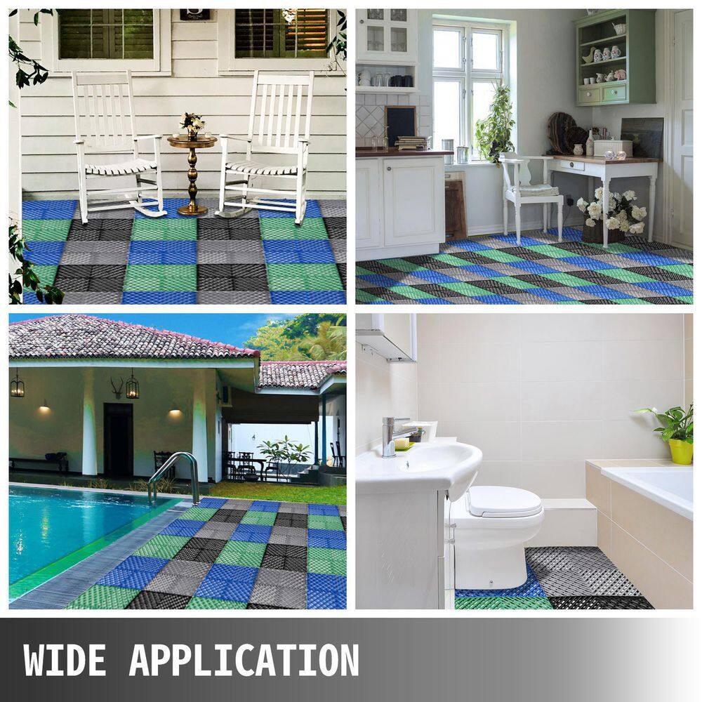 VEVOR 12 in. x 12 in. x 0.5 in. Outdoor Interlocking Tiles Composite Rubber Deck Tiles for Pool Deck Patio in Black (55-Packs) DJHZX55PBK0000001V0