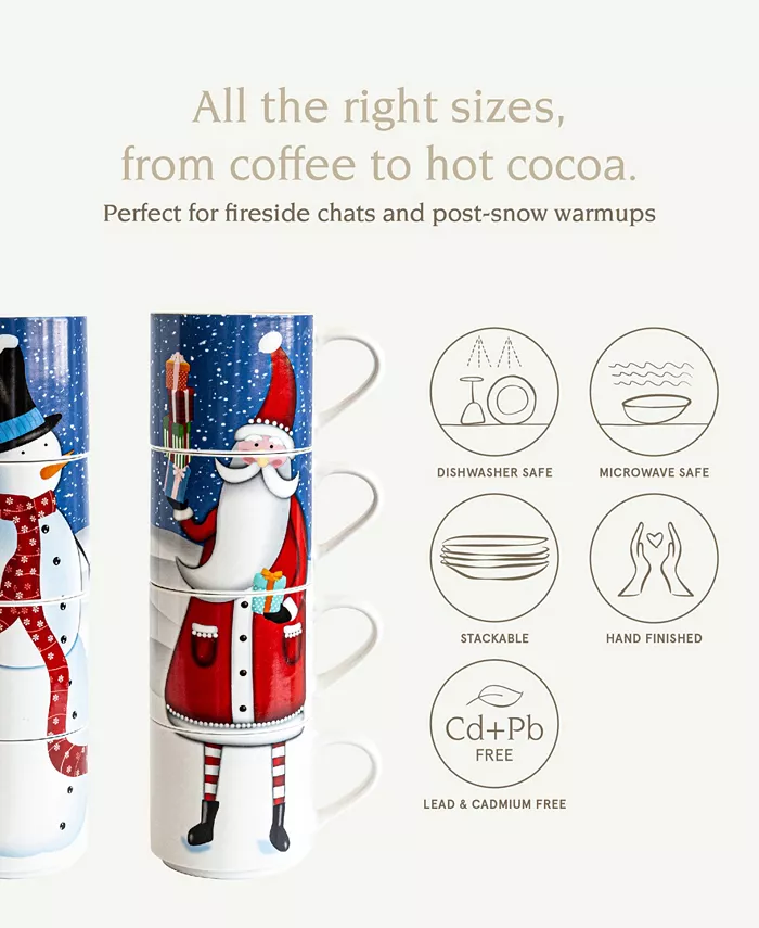 Over and Back Snowman and Santa Stackable Mugs Set of 4