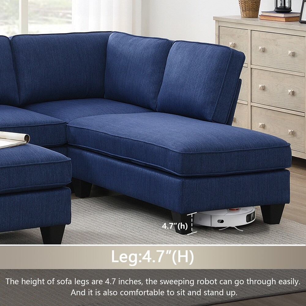 7 Seat Sectional Sofa Linen Fabric Couch Set with Ottoman