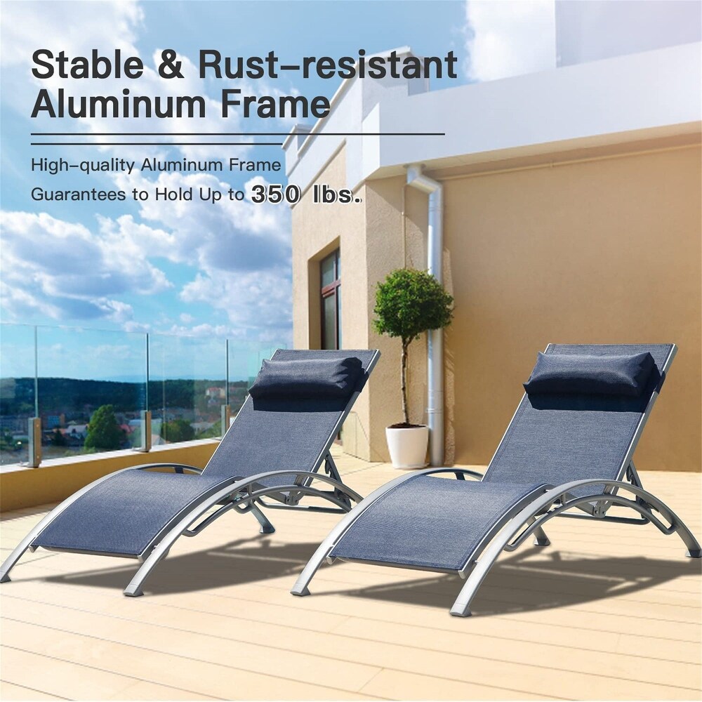 5 Adjustable Aluminium Outdoor Patio Recliner Chair in Gray  2 Lounge Chairs with Pillow   N/A