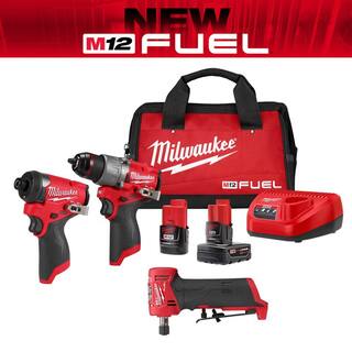 MW M12 FUEL 12-Volt Li-Ion Brushless Cordless Hammer DrillImpact Driver Combo Kit (2-Tool) wM12 Right Angle Die Grinder 3497-22-2485-20