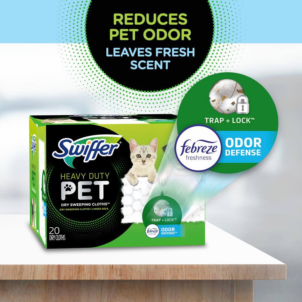 Swiffer Heavy-Duty Pet Dry Sweeping Cloth Refills with Febreze Odor Defense (20-Count Case of 4) 078557164795