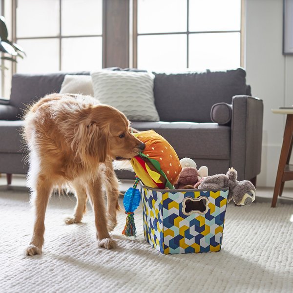 Frisco Rectangle Collapsible Pet Toy Storage Bin， Yellow Geometric