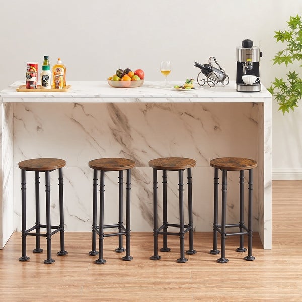 VECELO， Industrial Round Dining Chair Bar Stools Set of 2