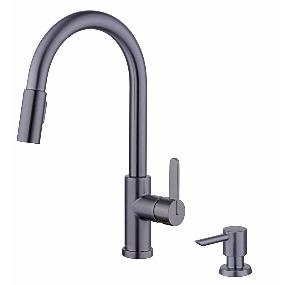 Glacier Bay Paulina Single-Handle Pull-Down Sprayer Kitchen Faucet with TurboSpray FastMount and Soap Dispenser in Black Stainless HD67780-104707F