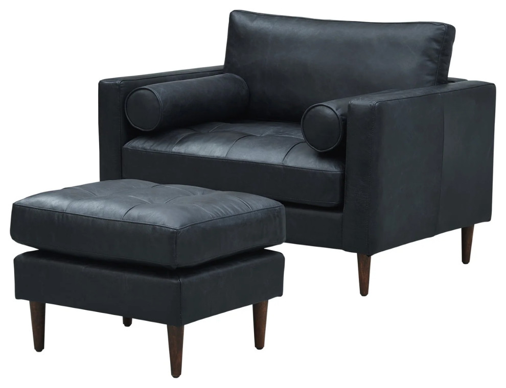 Alamo Top Grain Leather Arm Chair   Midcentury   Armchairs And Accent Chairs   by Crafters and Weavers  Houzz