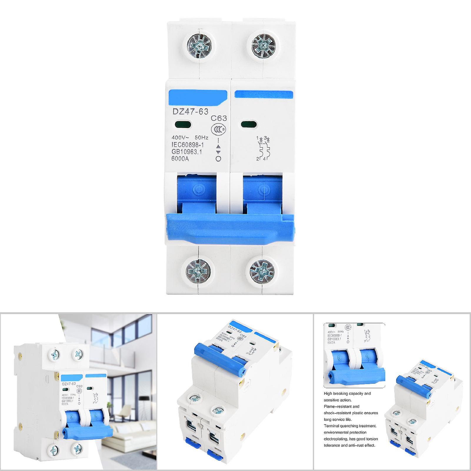 Dz47-63 2p Miniature Circuit Breaker Leakage Protection Air Switch 400vac(63a)