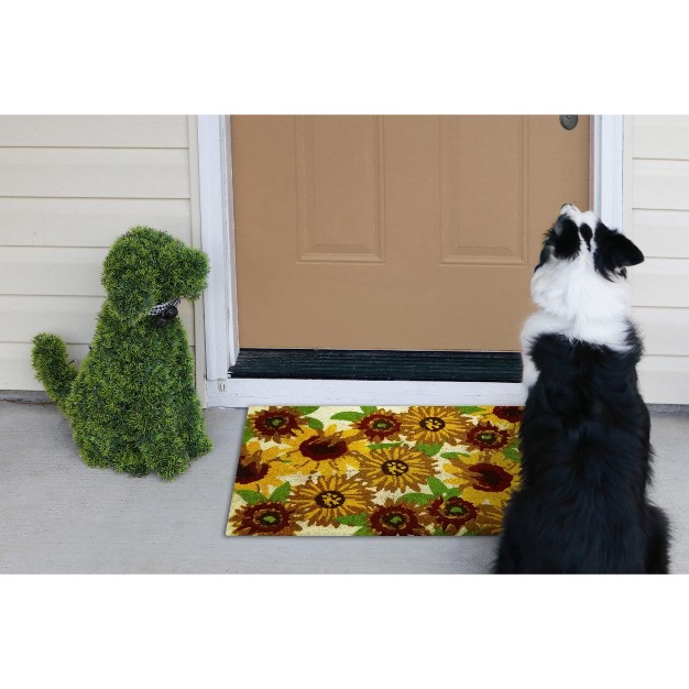 All Over Sunshine Sunflower Rectangle Indoor And Outdoor Coir Door Welcome Mat Yellow On Beige Background