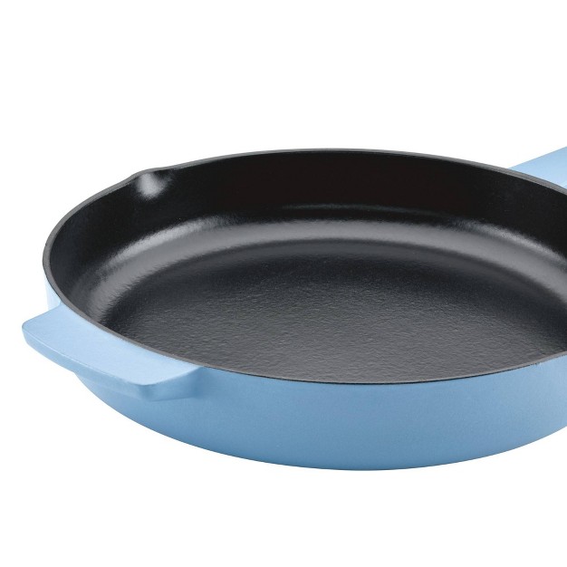 Enameled Cast Iron Induction Skillet With Helper Handle And Pour Spouts Blue Velvet