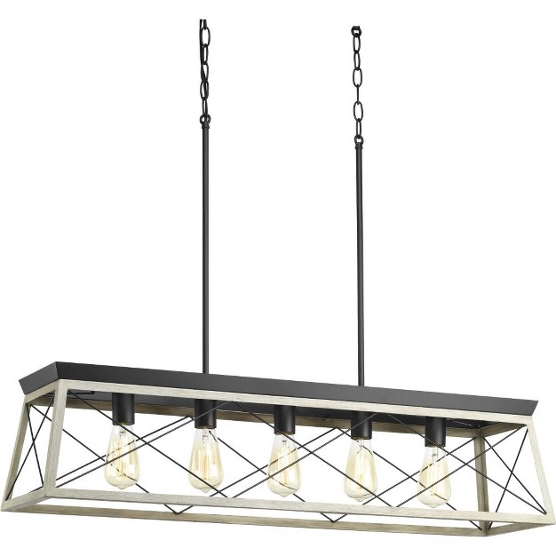 Progress Lighting Briarwood 5 light Linear Chandelier Galvanized Finish Steel Material Faux painted Wood Enclosure