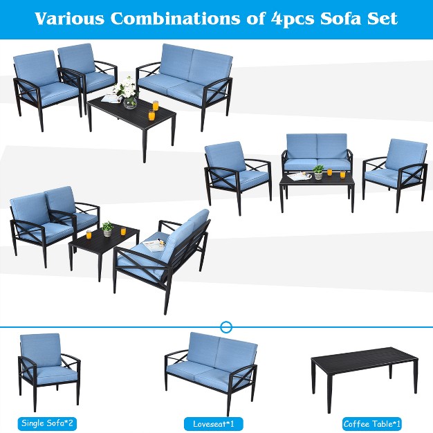 Tangkula 8 piece Outdoor Aluminum Patio Conversation Set Cushioned Sofa Chair With Coffee Table