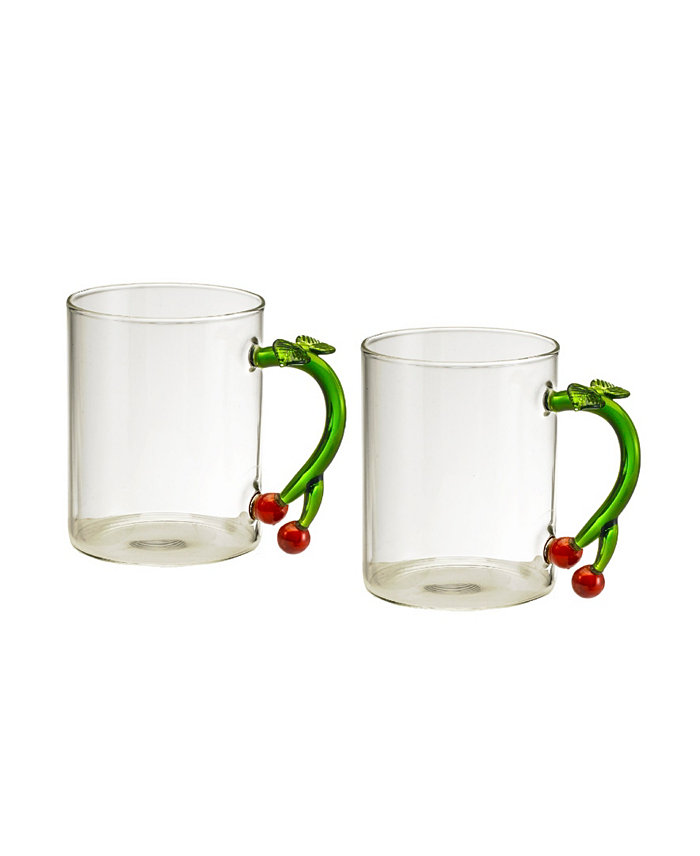 Qualia Glass Cherry 15 oz Glass Mug Set of 2