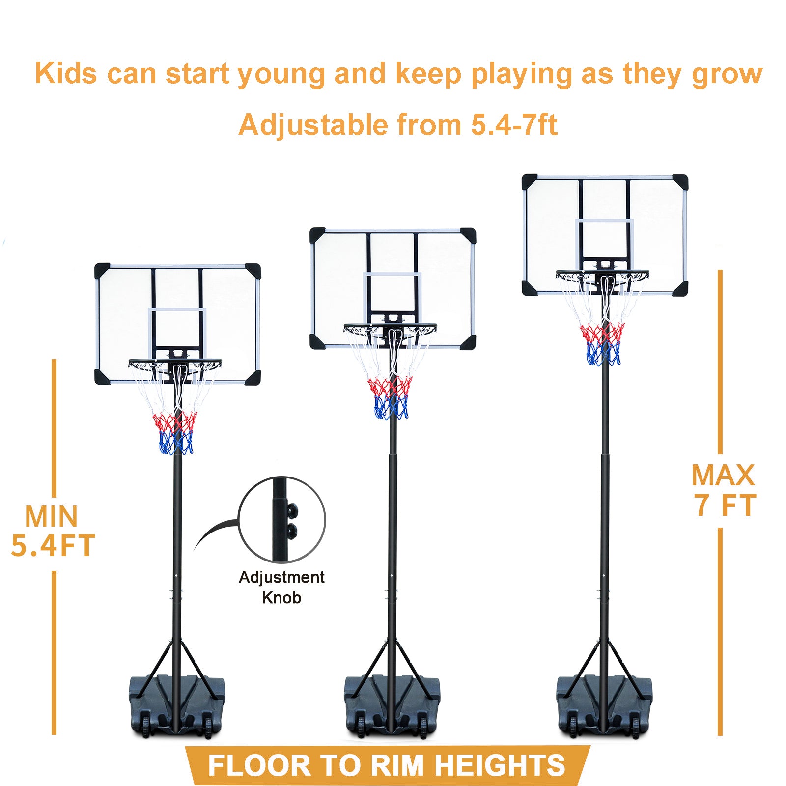 HooKung  Portable Basketball Hoops and Goals Adjustable 5.8ft -7ft Basketball System Height 28'' Backboard for Adult Teenagers Indoor Outdoor Use