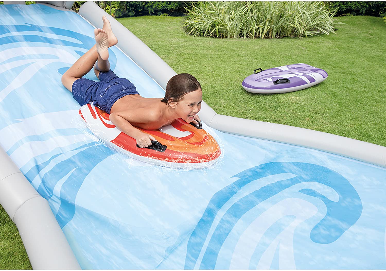 Lavinya Surf 'N Slide 15 Foot Long Inflatable Children and Adults Backyard Splash Play Center Shark Water Slide