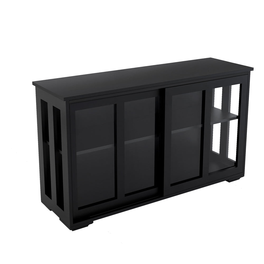 Visentor 42 Inch Kitchen Storage Cupboard, Dining Room Storage Cabinet with Glass Door, Sideboard Buffet Table, Black