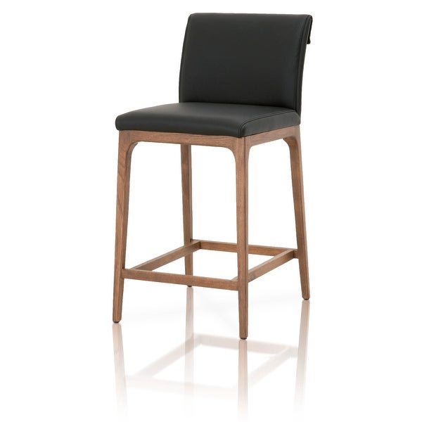 Wooden Counter Stool With Faux Leather Upholstered Seating， Black and Brown