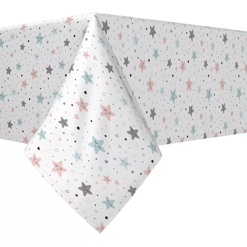 Rectangular Tablecloth， 100% Cotton， 52x84， Pink and Blue Stars