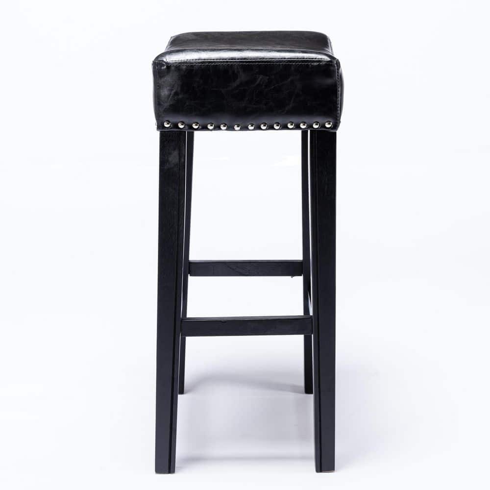 29 in. Black Backless Solid Wood Bar Stools (Set of 2) MX-W114341383