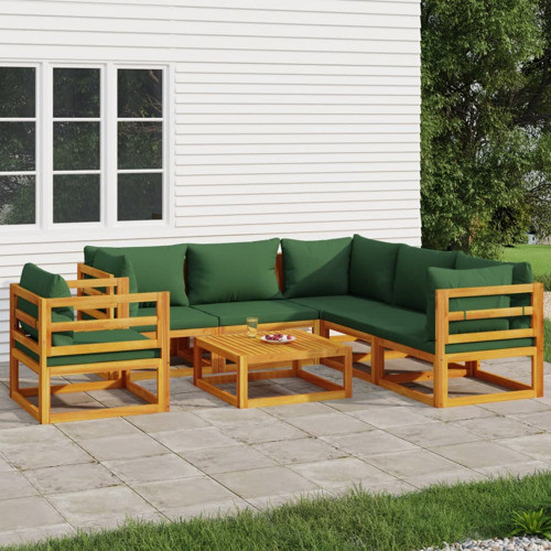 vidaXL Patio Furniture Set 7 Piece Sectional Sofa with Green Cushions Solid Wood   Transitional   Outdoor Lounge Sets   by vidaXL LLC  Houzz