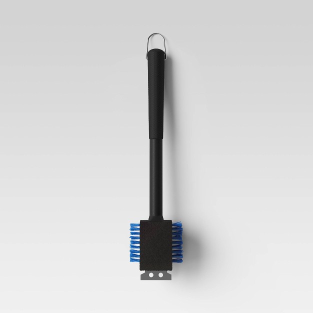 Grill Cleaning Brush Blue Nylon Bristles Black