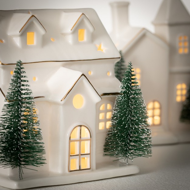 7 quot h Sullivans Lighted Porcelain House Set Of 2 White