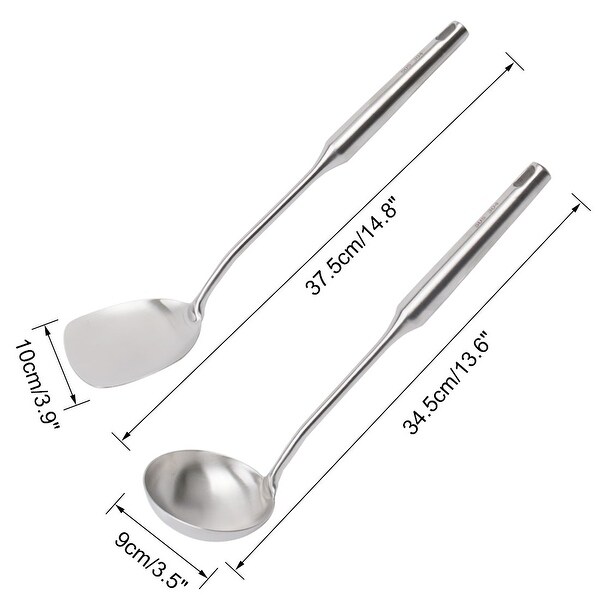 2pcs StainlessSteel Cooking Utensil Set Heat Resistant Seamless Turner - Silver - 13.6