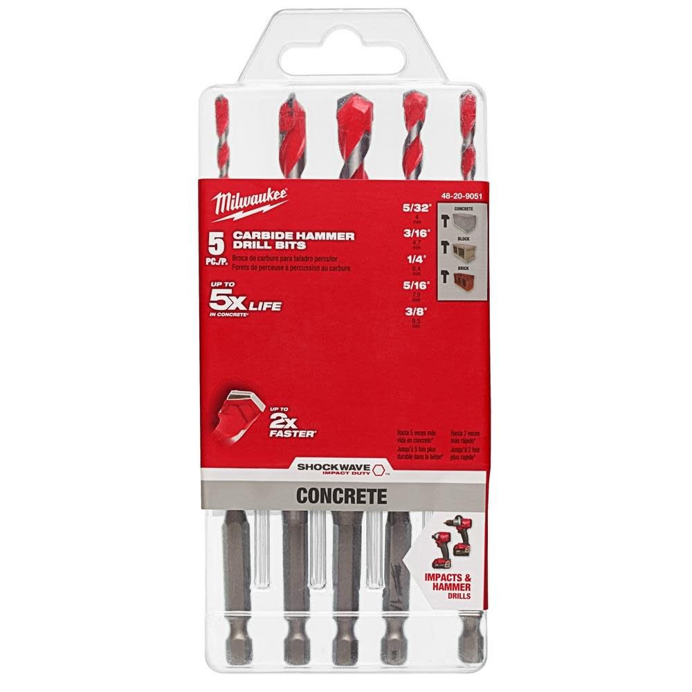 Milwaukee 5 pc SHOCKWAVE Carbide Hammer Drill Bit Kit 48-20-9051 from Milwaukee