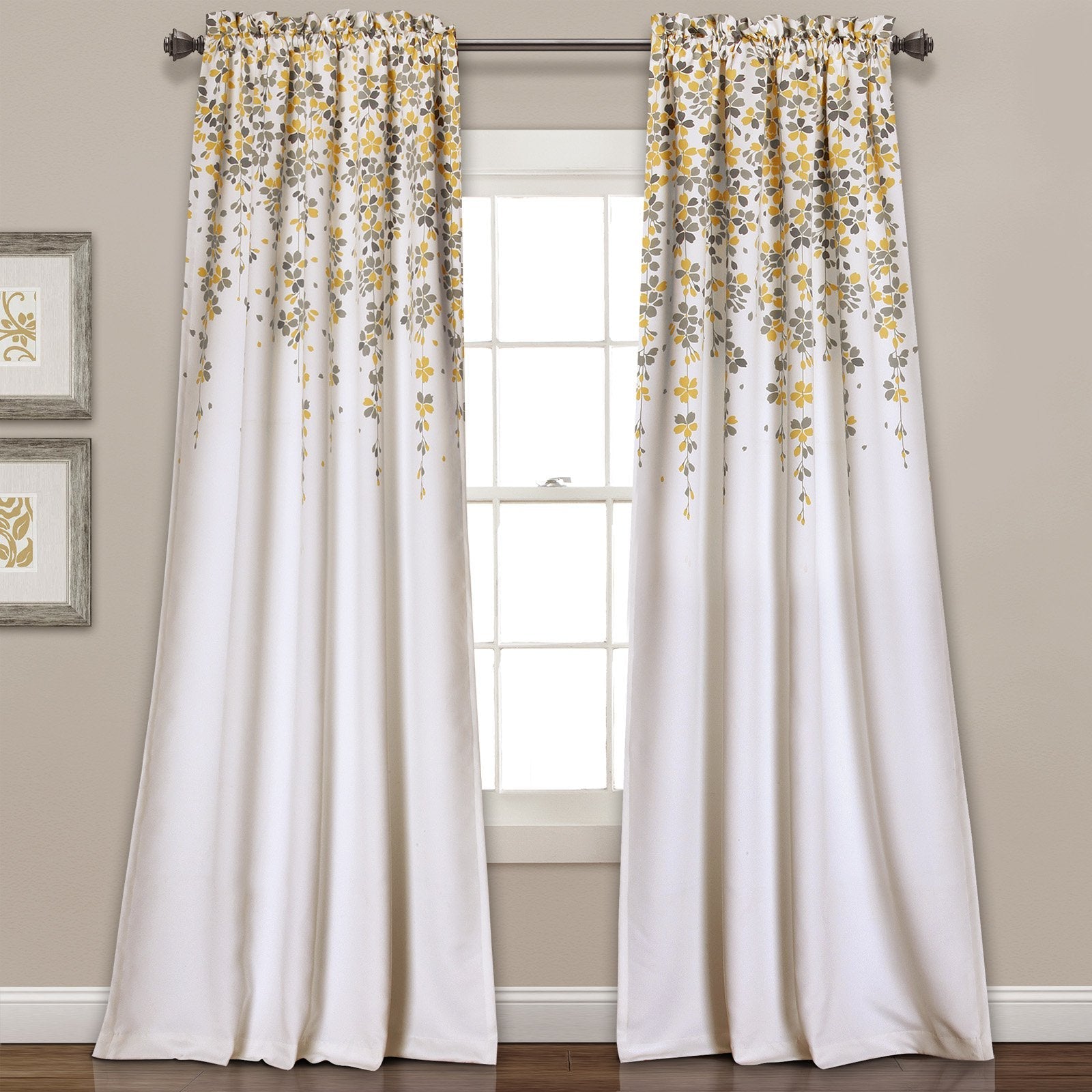 Lush Decor Weeping Flower Room Darkening Window Curtain Panels Yellow/Gray 52X952 Set