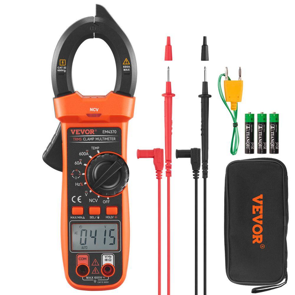 VEVOR 600 Amp Digital Clamp Meter DCAC Multimeter True RMS Auto Ranging 6000 Max Reading NCV Measurement LED Backlight QXBFZDKCWACDC2IU7V0