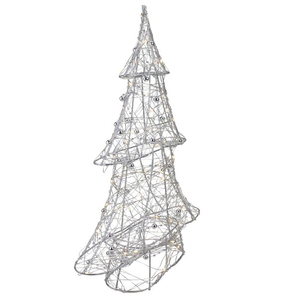 15.25 LED Lighted B/O Silver Wire and Bead Christmas Tree