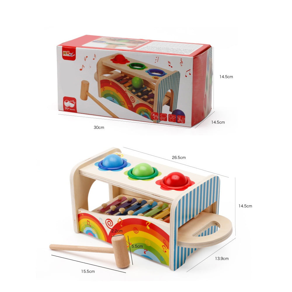 Eccomum Wooden Pounding and Hammer Toy Pound A Ball Toy with Slide Out Xylophone Wooden Educational Pounding and Hammer Montessori Musical Toys