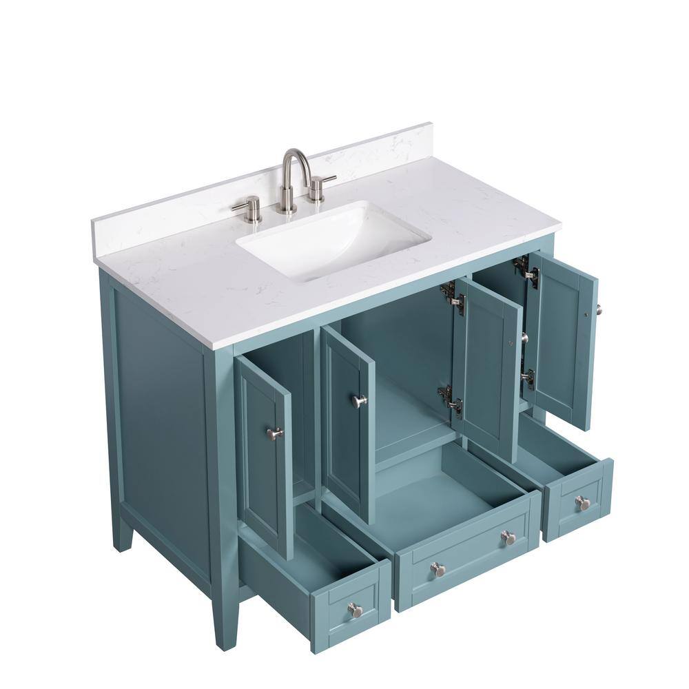 Home Decorators Collection Beverly 43 in. W x 22. D x 35. H Vanity in Aegean Teal with White Engineered Stone Vanity Top 20303-VS43EC-AT