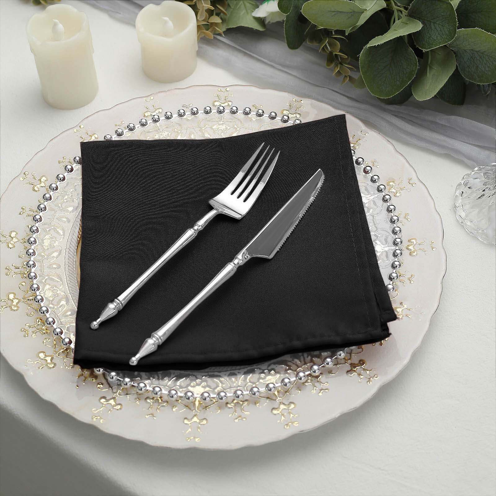 5 Pack Black Cloth Napkins with Hemmed Edges, Reusable Polyester Dinner Linen Napkins - 17