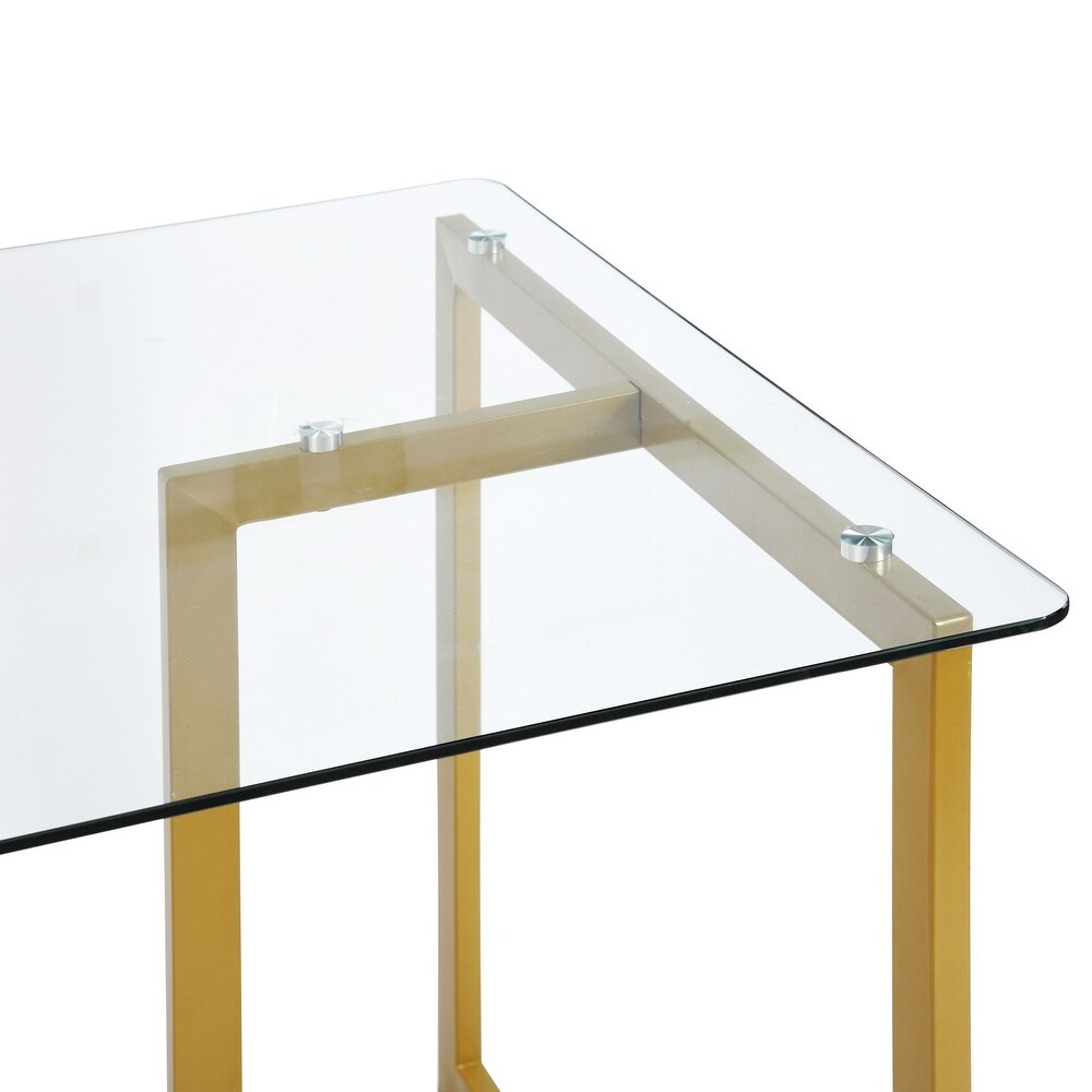 Rectangle Tempered Clear Glass Table Top With Golden Metal Legs Dining Room   47.2x31.5x29.7