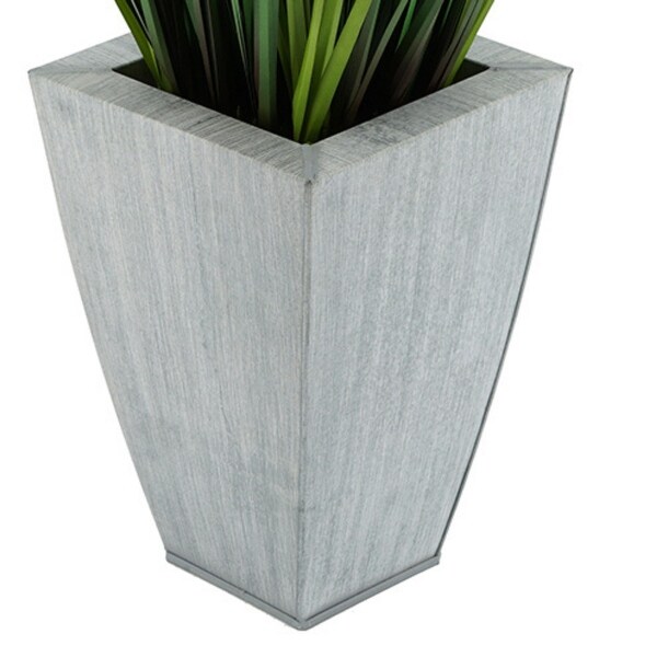 Faux PVC Grass in Tapered Square Zinc Planter