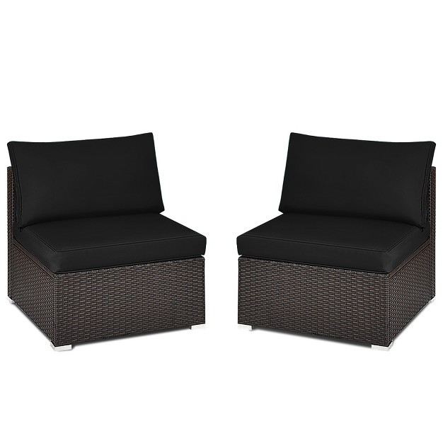 Tangkula 2pcs Patio Sectional Armless Sofas Outdoor Rattan Furniture Set W Cushions Black