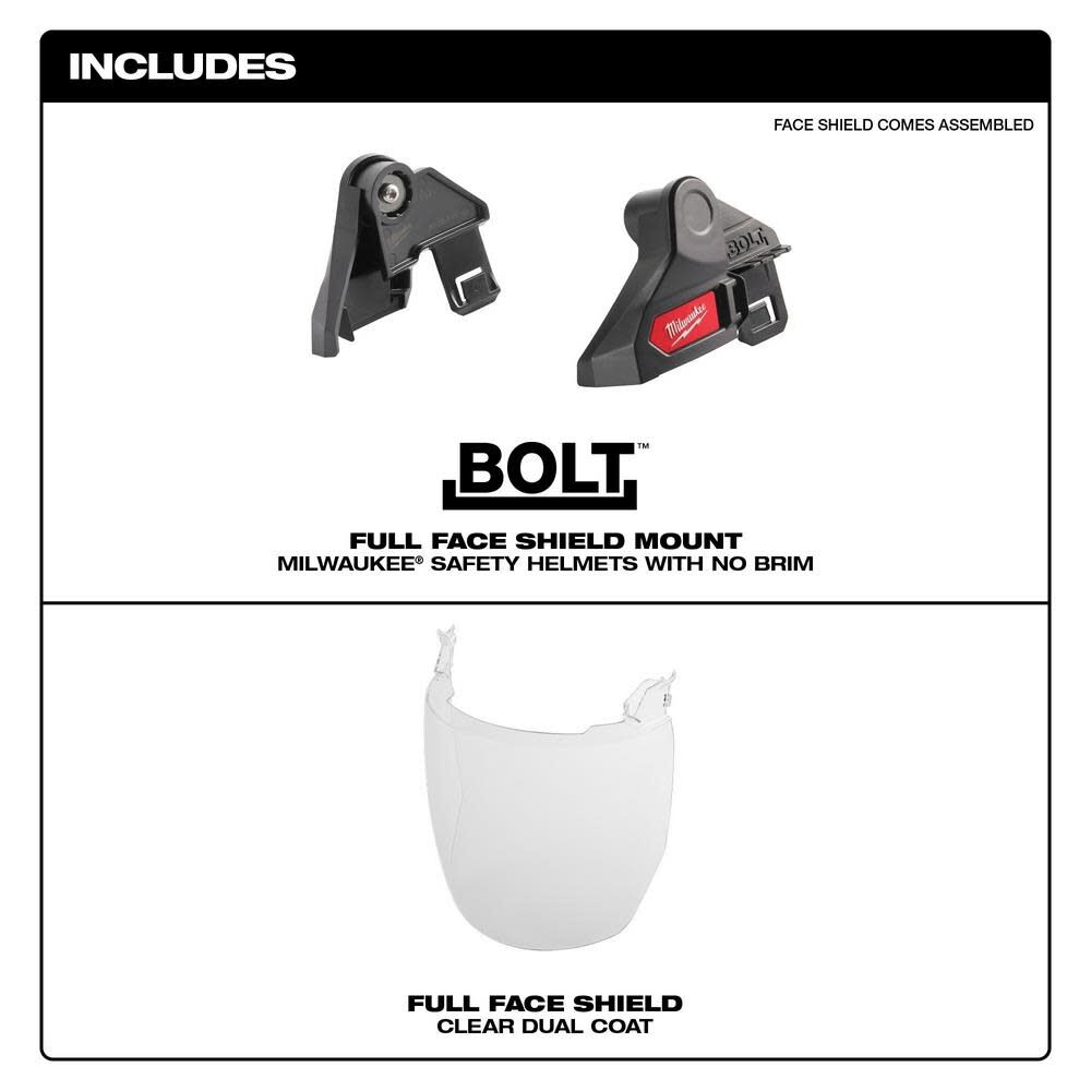 Milwaukee BOLT Full Face Shield Clear Dual Coat Lens Compatible with Safety Helmet No Brim 48-73-1421 from Milwaukee