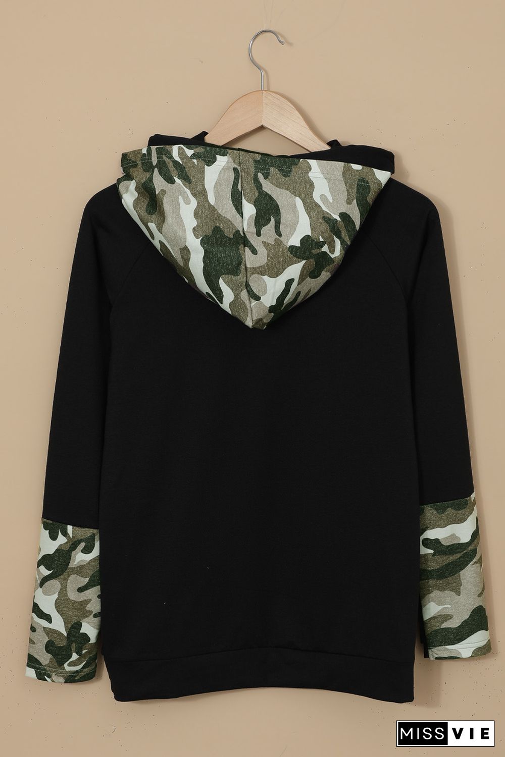 Camo Print Double Hoods Thumb Hole Hoodie