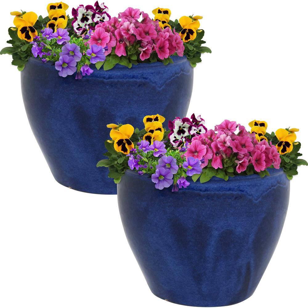 Sunnydaze Decor Chalet IndoorOutdoor Planter - 12 in. - Imperial Blue - Ceramic - Set of 2 AP-865