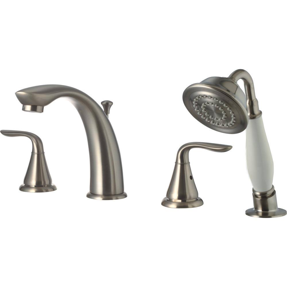 CMI inc Majestic Two Handle Top Deck Mount Roman Tub Faucet with Hand Held Shower in Brushed Nickel 211-6621